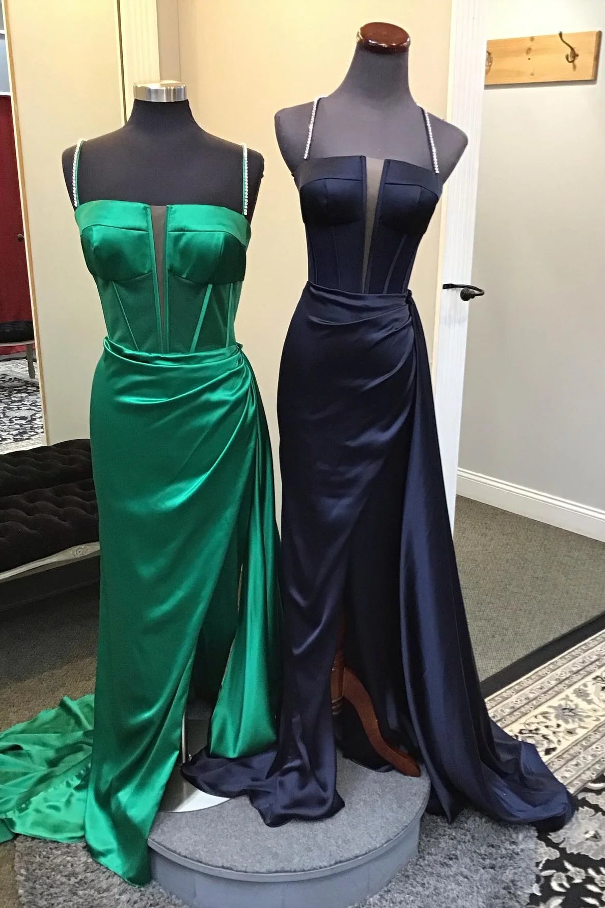 Vestido Weitese sencillo verde esmeralda con cuentas y tirantes finos, vestido largo para fiesta.
